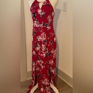Candies Floral Halter Maxi Dress - Red